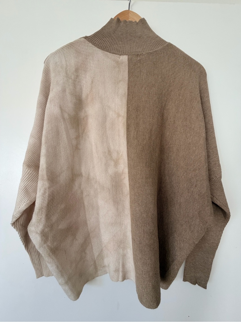 Elan Two-Tone Taupe & Beige Cowl Neck Sweater